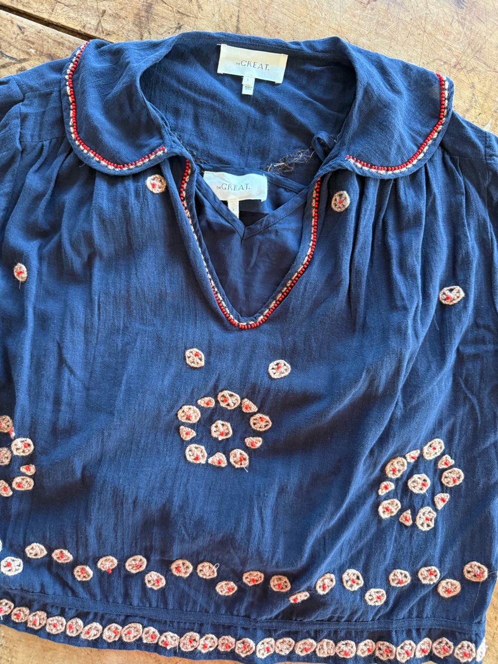 Great Navy Embroidered Blouse with camisole
